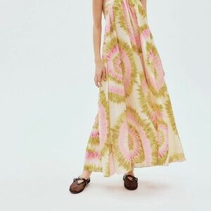 Alemais Pink and Green Tie-Dye Midi Dress